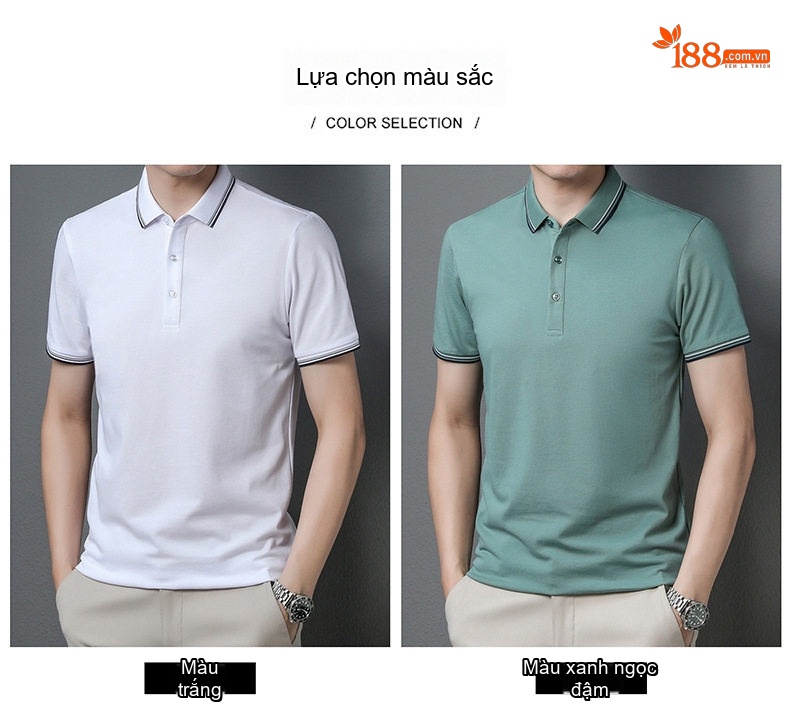 Áo Polo Nam Cotton Ngắn Tay Cổ Bẻ Phong Cách Casual Màu Xanh Lam, Trắng, Xanh Navy, Xanh Lá... chi tiết 9