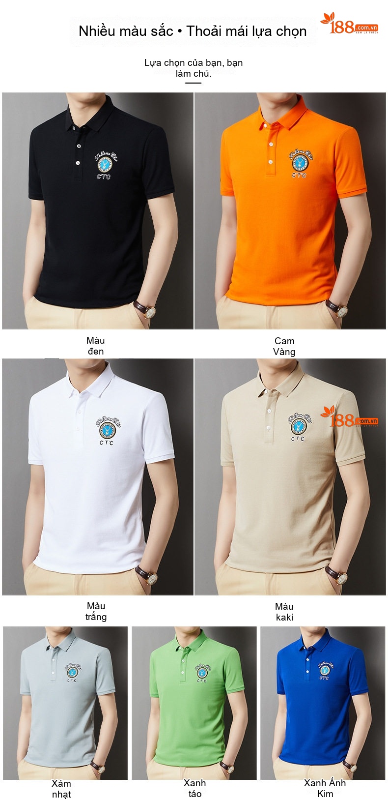 Áo Polo Nam Cotton Thời Trang, Thoáng Mát Màu Trắng, Cam, Kem, Xanh... chi tiết 5