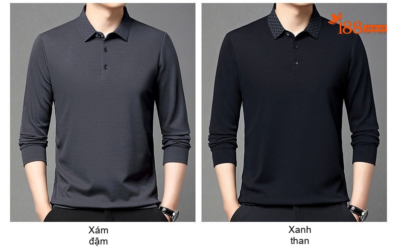 Áo Polo Nam Dài Tay Dệt Kim Cashmere Chống Nhăn Phong Cách Doanh Nhân Màu Xám, Xanh, Đỏ, Đen... chi tiết 7