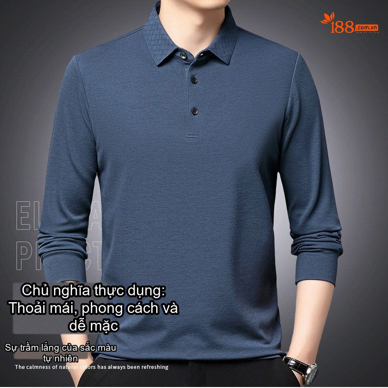 Áo Polo Nam Dài Tay Dệt Kim Cashmere Chống Nhăn Phong Cách Doanh Nhân Màu Xám, Xanh, Đỏ, Đen... chi tiết 1