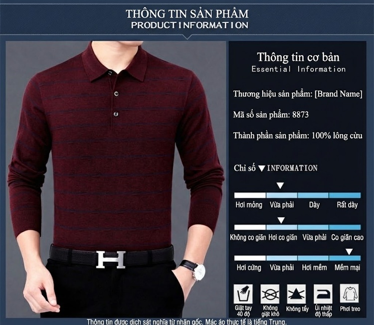 Áo Polo Nam Dài Tay Dệt Kim Sọc Ngang Trung Niên Cotton Màu Xám, Đỏ, Xanh, Đen... chi tiết 3