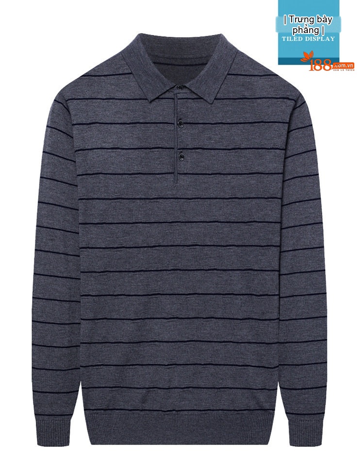 Áo Polo Nam Dài Tay Dệt Kim Sọc Ngang Trung Niên Cotton Màu Xám, Đỏ, Xanh, Đen... chi tiết 42