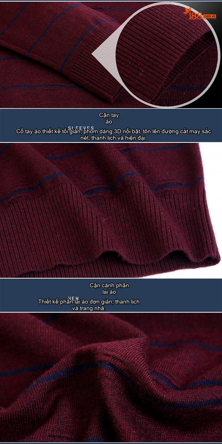 Áo Polo Nam Dài Tay Dệt Kim Sọc Ngang Trung Niên Cotton Màu Xám, Đỏ, Xanh, Đen... chi tiết 45