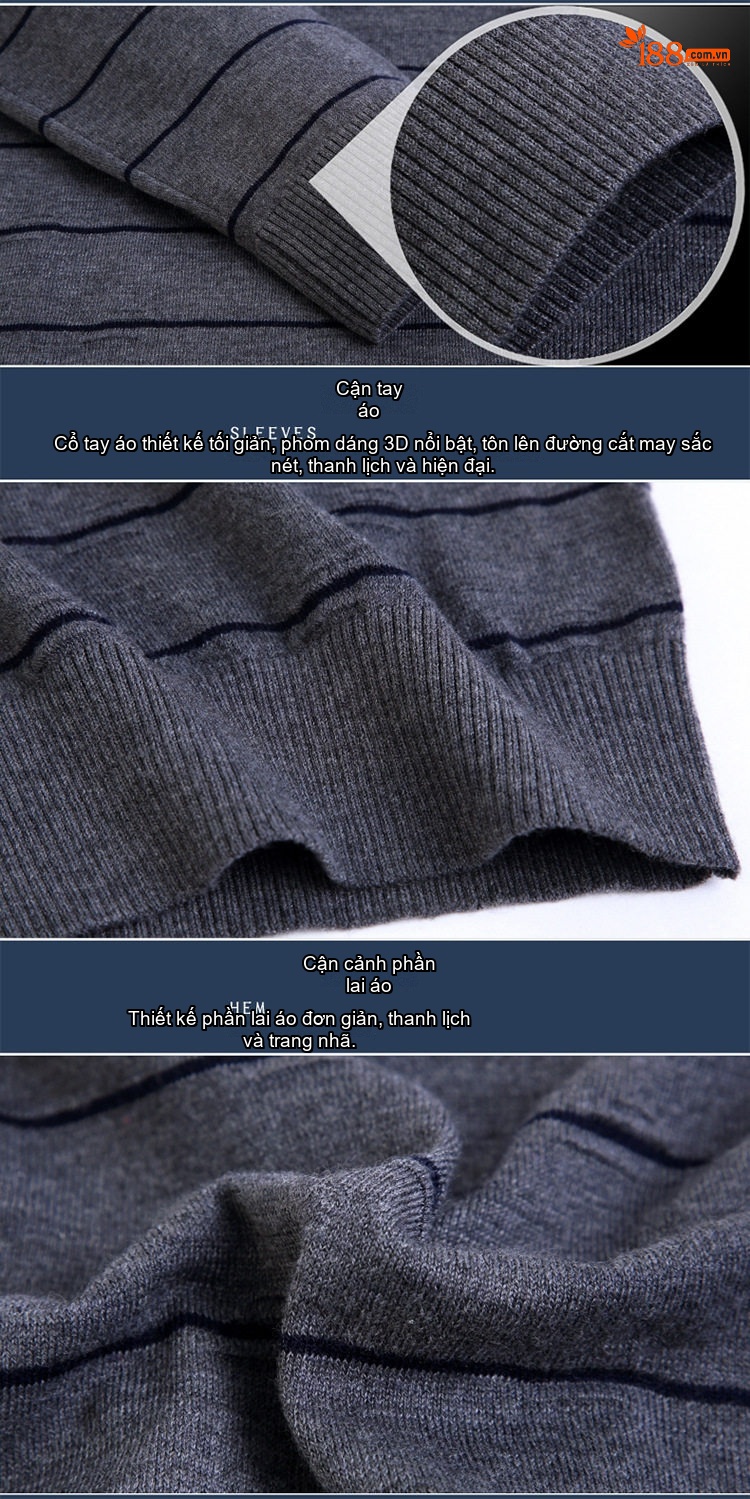 Áo Polo Nam Dài Tay Dệt Kim Sọc Ngang Trung Niên Cotton Màu Xám, Đỏ, Xanh, Đen... chi tiết 47