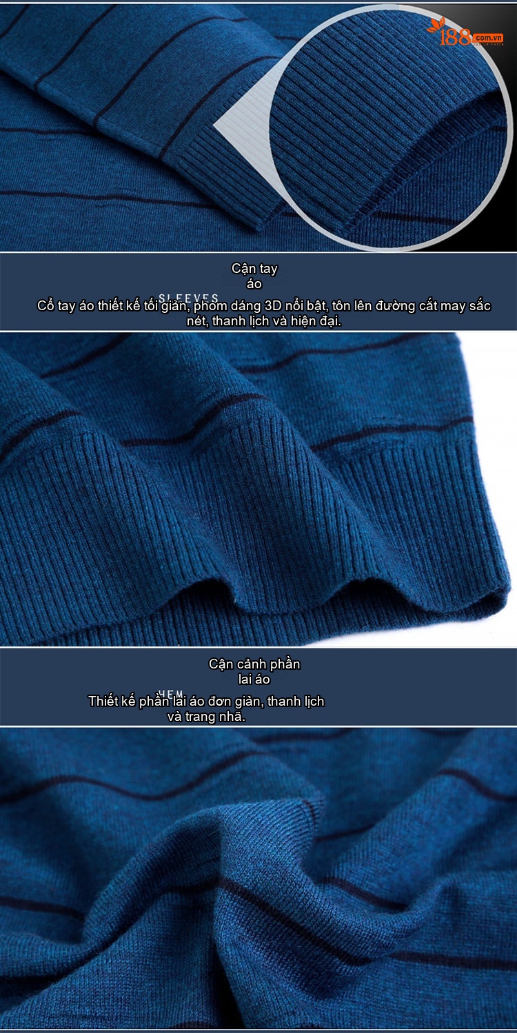 Áo Polo Nam Dài Tay Dệt Kim Sọc Ngang Trung Niên Cotton Màu Xám, Đỏ, Xanh, Đen... chi tiết 49