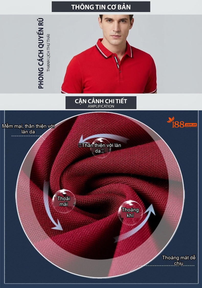 Áo Polo Nam Dài Tay Lụa Tằm In Hoạ Tiết Chống Nhăn Màu Đỏ, Xanh, Xám, Đỏ Rượu Vang... chi tiết 2