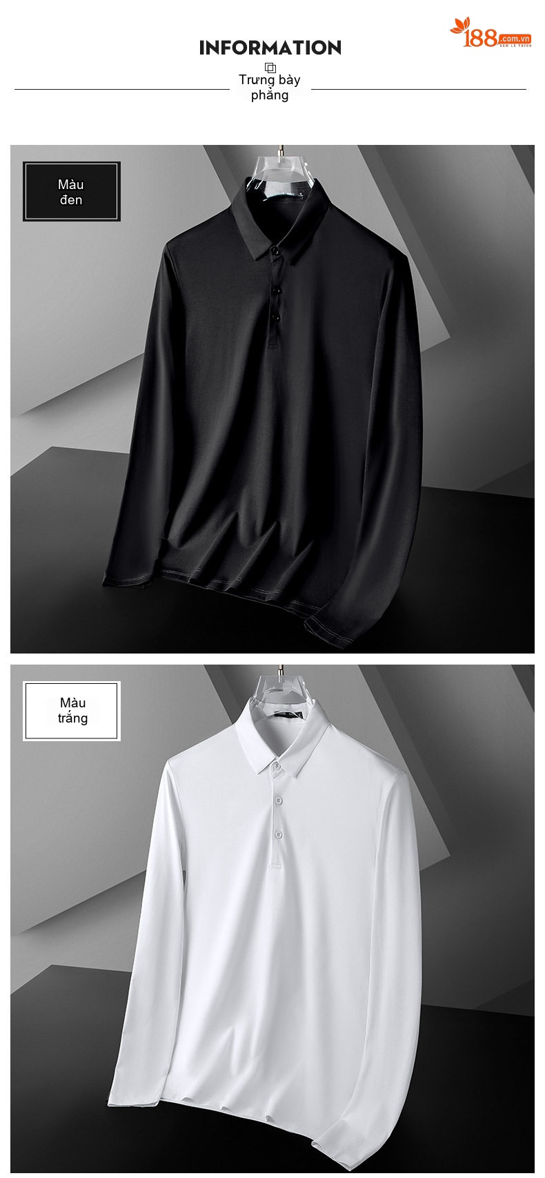 Áo Polo Nam Dài Tay Modal Cotton Kiểu Dáng Slimfit Màu Trắng, Xanh Navy, Xám, Đen... chi tiết 10