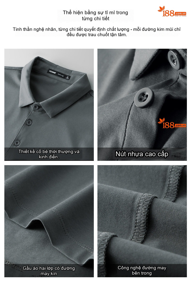 Áo Polo Nam Dài Tay Modal Cotton Kiểu Dáng Slimfit Màu Trắng, Xanh Navy, Xám, Đen... chi tiết 4