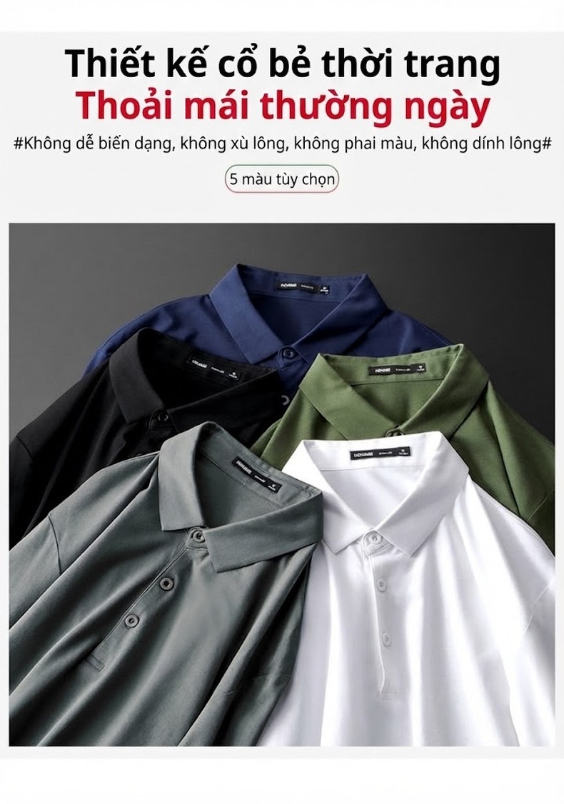 Áo Polo Nam Dài Tay Modal Cotton Kiểu Dáng Slimfit Màu Trắng, Xanh Navy, Xám, Đen... chi tiết 3