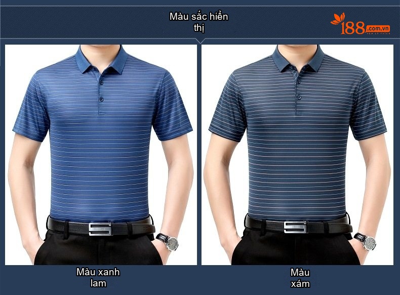 Áo Polo Nam Dáng Ôm Sợi Tơ Tằm Chống Nhăn Màu Xanh Dương chi tiết 4