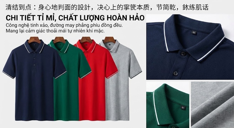 Áo Polo Nam Dáng Ôm Vải Lụa Băng Mát Lạnh Chống Nhăn Phong Cách Công Sở Màu Đen, Xanh Rêu, Đỏ Rượu, Xám Đậm... chi tiết 4