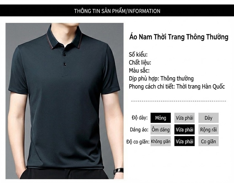 Áo Polo Nam Dáng Ôm Vải Lụa Băng Mát Lạnh Chống Nhăn Phong Cách Công Sở Màu Đen, Xanh Rêu, Đỏ Rượu, Xám Đậm... chi tiết 5