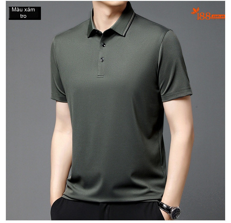 Áo Polo Nam Dáng Ôm Vải Lụa Băng Mát Lạnh Chống Nhăn Phong Cách Công Sở Màu Đen, Xanh Rêu, Đỏ Rượu, Xám Đậm... chi tiết 18