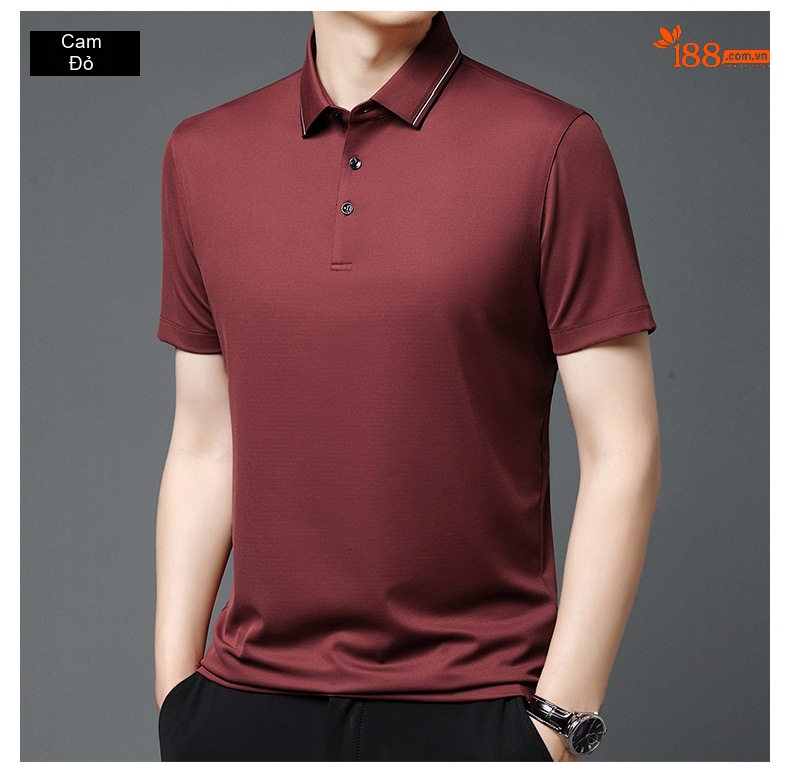 Áo Polo Nam Dáng Ôm Vải Lụa Băng Mát Lạnh Chống Nhăn Phong Cách Công Sở Màu Đen, Xanh Rêu, Đỏ Rượu, Xám Đậm... chi tiết 23