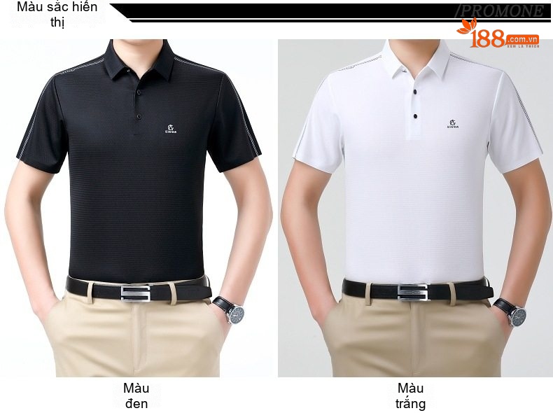 Áo Polo Nam Dệt Kim Mỏng Mát Tay Ngắn Tay Màu Trắng, Đen chi tiết 7