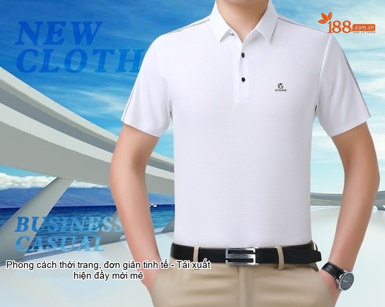 Áo Polo Nam Dệt Kim Mỏng Mát Tay Ngắn Tay Màu Trắng, Đen chi tiết 1