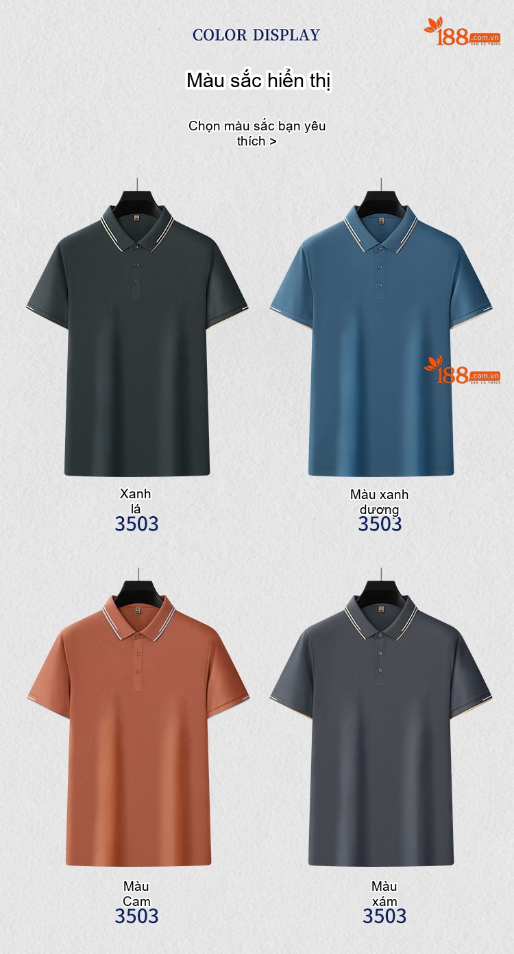 Áo Polo Nam Không Nhăn Thoáng Khí Mát Lạnh Màu Xanh, Cam, Đen, Xám... chi tiết 14