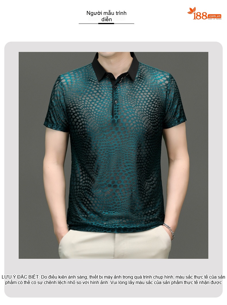 Áo Polo Nam Lỗ Thông Hơi Dệt Kim Tay Ngắn Màu Đen, Xanh chi tiết 10