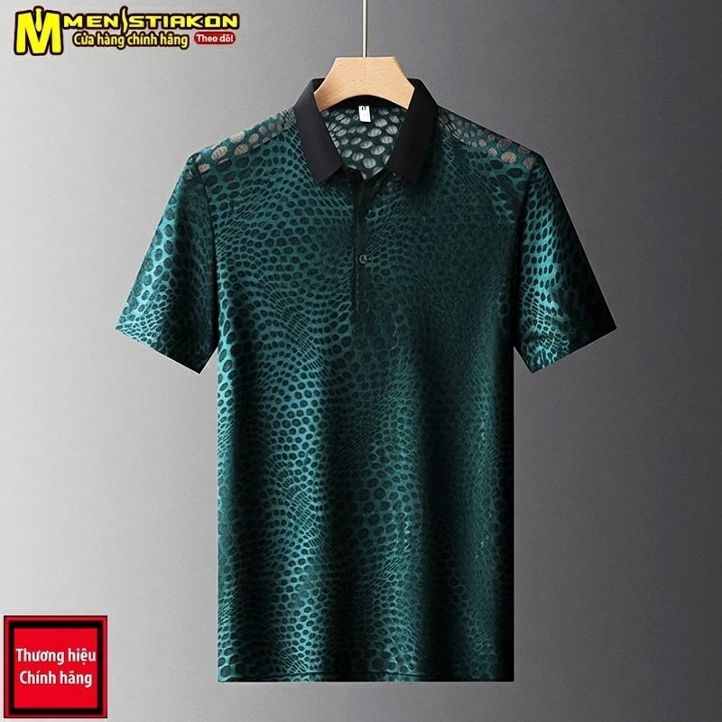 Áo Polo Nam Lỗ Thông Hơi Dệt Kim Tay Ngắn Màu Đen, Xanh