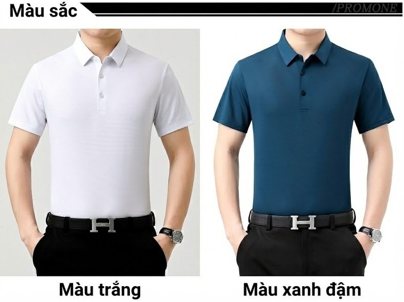 Áo Polo Nam Lụa Tằm Cao Cấp Tay Ngắn Chống Nhăn Màu Xanh, Trắng, Đen, Xanh Dương... chi tiết 7