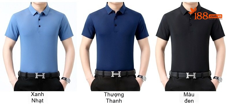 Áo Polo Nam Lụa Tằm Cao Cấp Tay Ngắn Chống Nhăn Màu Xanh, Trắng, Đen, Xanh Dương... chi tiết 8