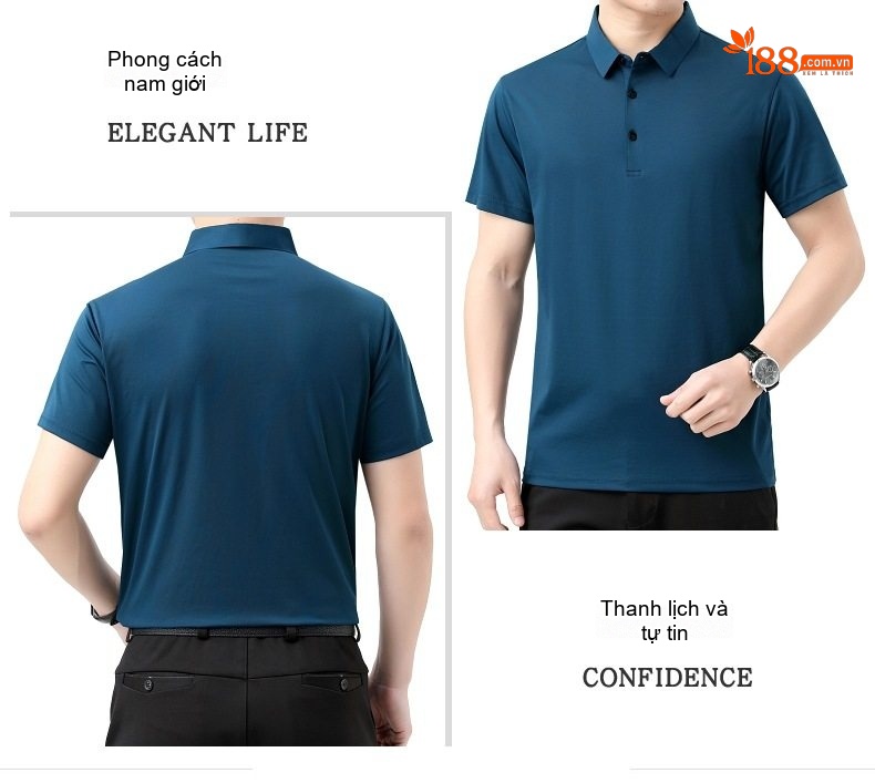 Áo Polo Nam Lụa Tằm Cao Cấp Tay Ngắn Chống Nhăn Màu Xanh, Trắng, Đen, Xanh Dương... chi tiết 16