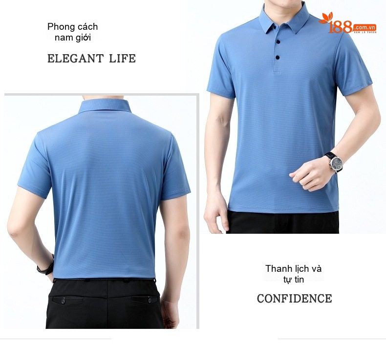 Áo Polo Nam Lụa Tằm Cao Cấp Tay Ngắn Chống Nhăn Màu Xanh, Trắng, Đen, Xanh Dương... chi tiết 20