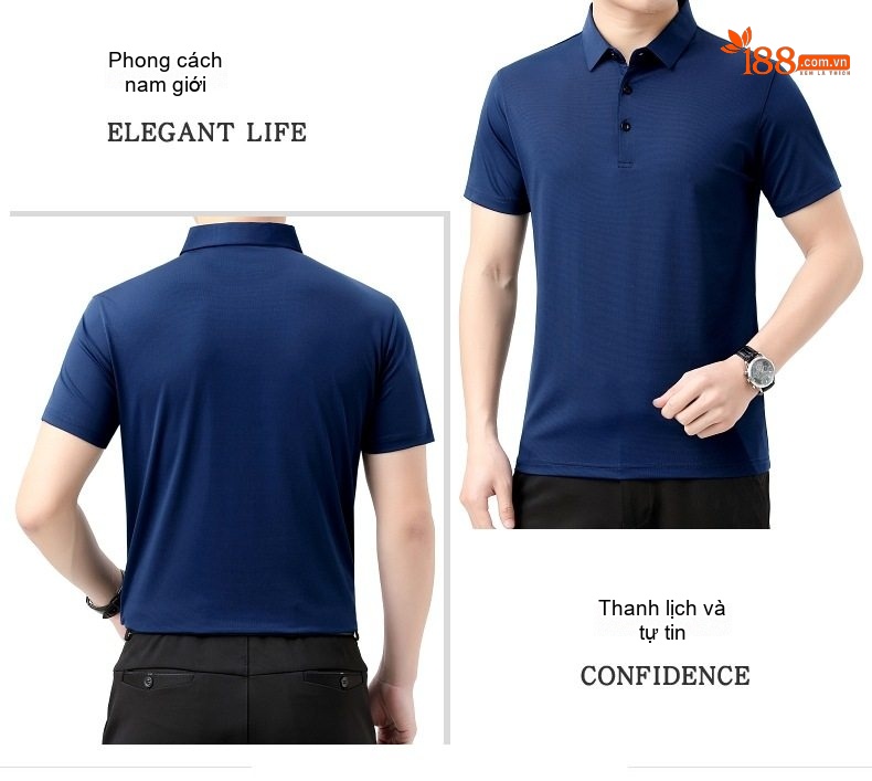 Áo Polo Nam Lụa Tằm Cao Cấp Tay Ngắn Chống Nhăn Màu Xanh, Trắng, Đen, Xanh Dương... chi tiết 24