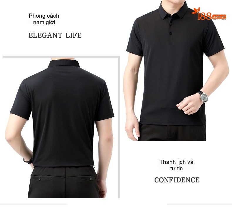 Áo Polo Nam Lụa Tằm Cao Cấp Tay Ngắn Chống Nhăn Màu Xanh, Trắng, Đen, Xanh Dương... chi tiết 28