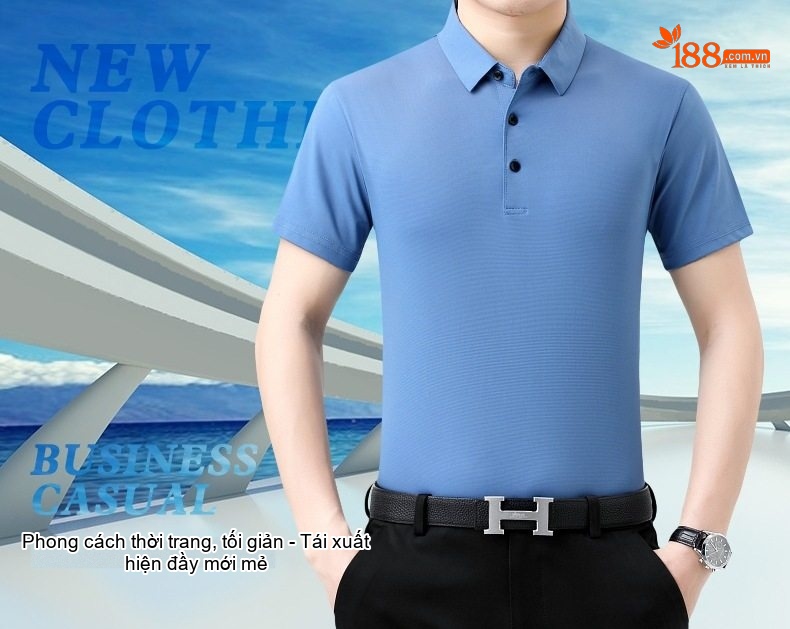 Áo Polo Nam Lụa Tằm Cao Cấp Tay Ngắn Chống Nhăn Màu Xanh, Trắng, Đen, Xanh Dương... chi tiết 1
