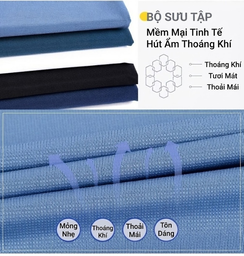 Áo Polo Nam Lụa Tằm Cao Cấp Tay Ngắn Chống Nhăn Màu Xanh, Trắng, Đen, Xanh Dương... chi tiết 3