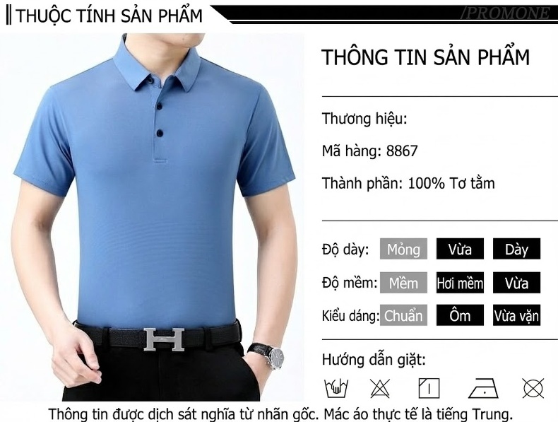 Áo Polo Nam Lụa Tằm Cao Cấp Tay Ngắn Chống Nhăn Màu Xanh, Trắng, Đen, Xanh Dương... chi tiết 6