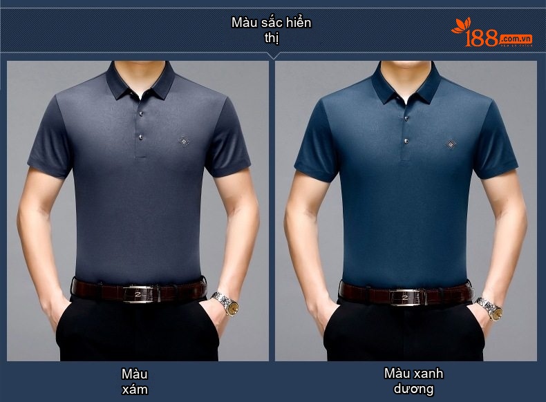 Áo Polo Nam Lụa Tằm Cao Cấp Tay Ngắn Phong Cách Doanh Nhân Màu Xanh Navy, Xám chi tiết 4