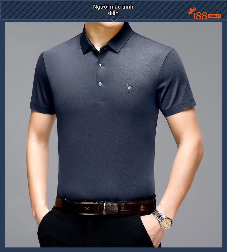 Áo Polo Nam Lụa Tằm Cao Cấp Tay Ngắn Phong Cách Doanh Nhân Màu Xanh Navy, Xám chi tiết 5