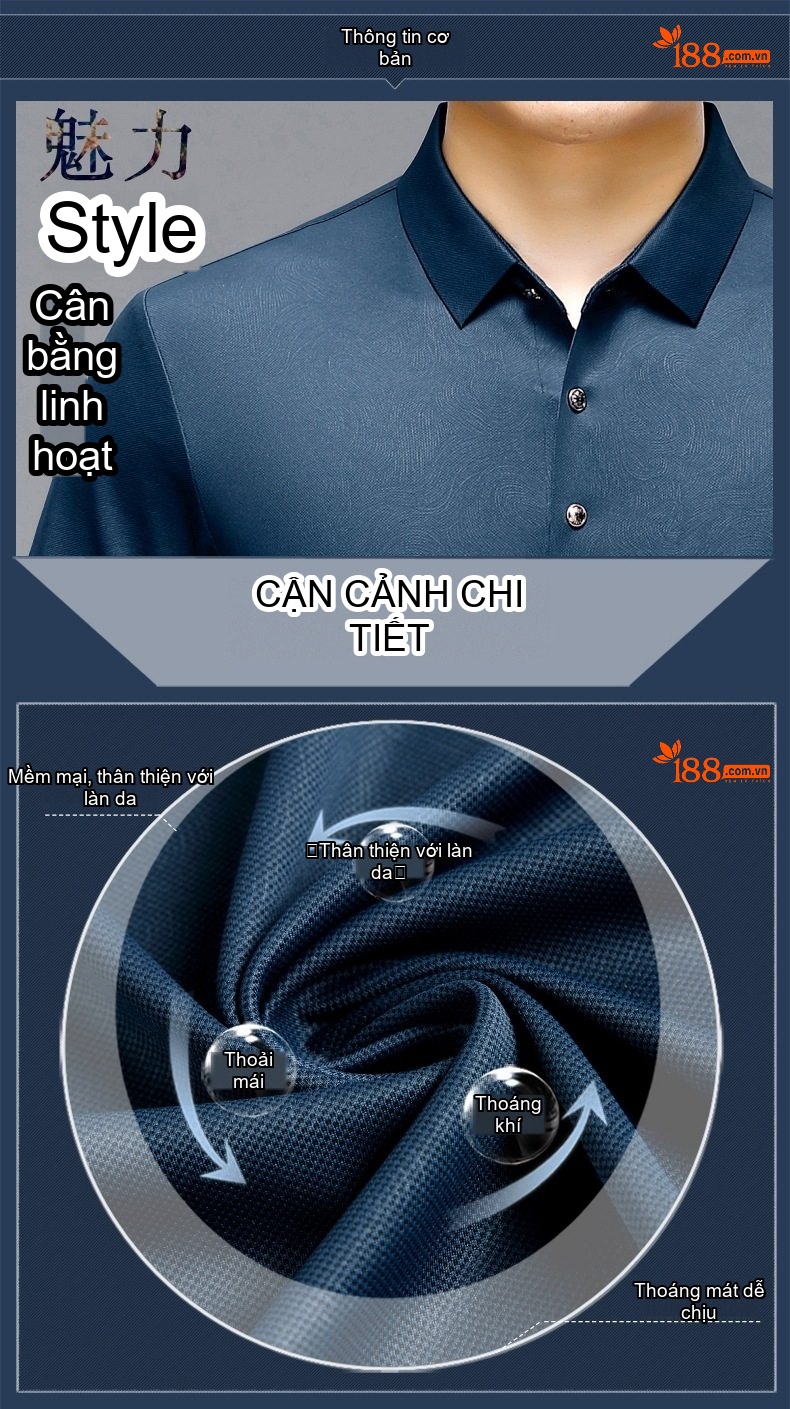 Áo Polo Nam Lụa Tằm Cao Cấp Tay Ngắn Phong Cách Doanh Nhân Màu Xanh Navy, Xám chi tiết 2