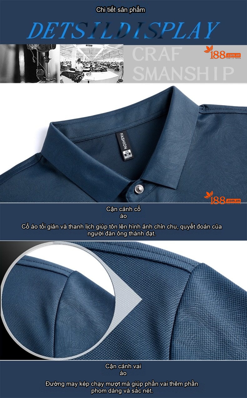 Áo Polo Nam Lụa Tằm Cao Cấp Tay Ngắn Phong Cách Doanh Nhân Màu Xanh Navy, Xám chi tiết 19