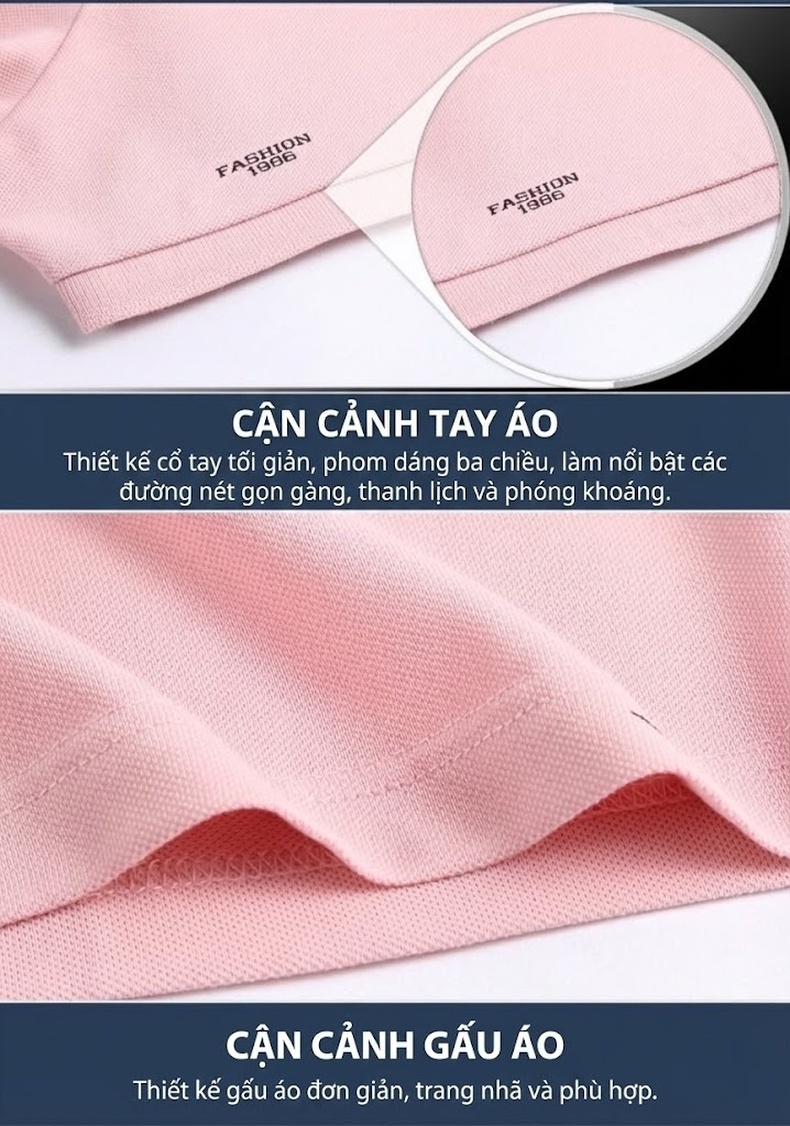 Áo Polo Nam Lụa Tằm In Họa Tiết Thời Trang Trung Niên Màu Trắng, Đen, Hồng chi tiết 26