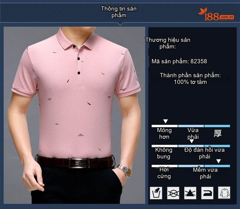 Áo Polo Nam Lụa Tằm In Họa Tiết Thời Trang Trung Niên Màu Trắng, Đen, Hồng chi tiết 3