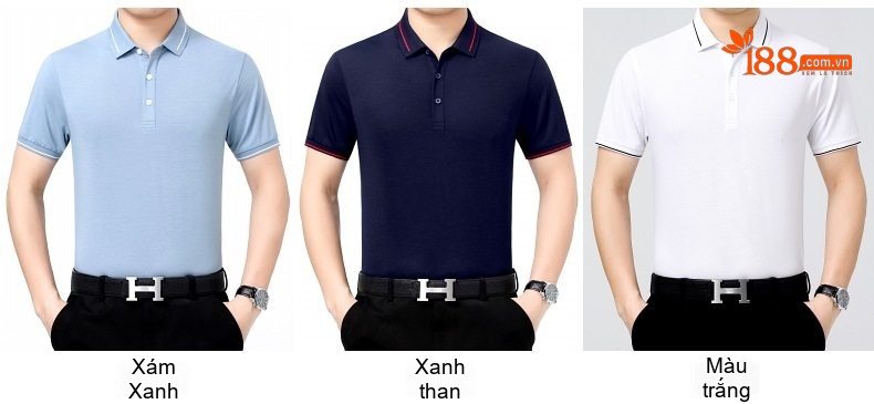 Áo Polo Nam Lụa Tằm Tơ Cao Cấp Chống Nhăn Màu Trắng, Xanh, Navy, Hồng... chi tiết 8