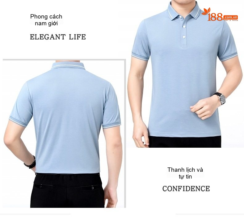 Áo Polo Nam Lụa Tằm Tơ Cao Cấp Chống Nhăn Màu Trắng, Xanh, Navy, Hồng... chi tiết 16