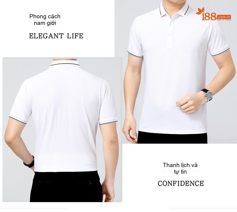 Áo Polo Nam Lụa Tằm Tơ Cao Cấp Chống Nhăn Màu Trắng, Xanh, Navy, Hồng... chi tiết 24