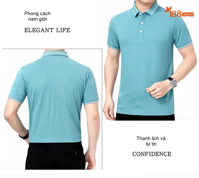 Áo Polo Nam Lụa Tằm Tơ Cao Cấp Chống Nhăn Màu Trắng, Xanh, Navy, Hồng... chi tiết 28