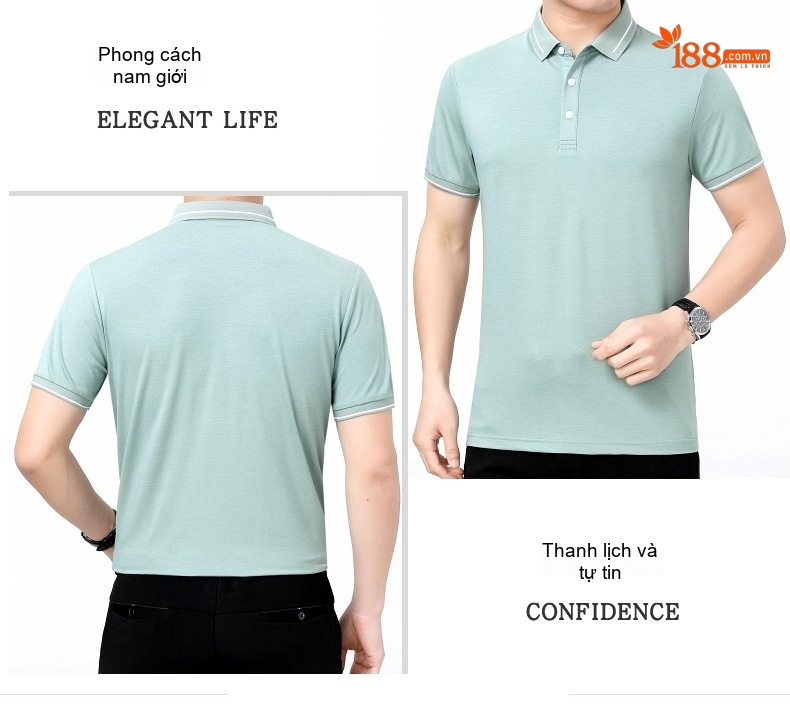 Áo Polo Nam Lụa Tằm Tơ Cao Cấp Chống Nhăn Màu Trắng, Xanh, Navy, Hồng... chi tiết 32