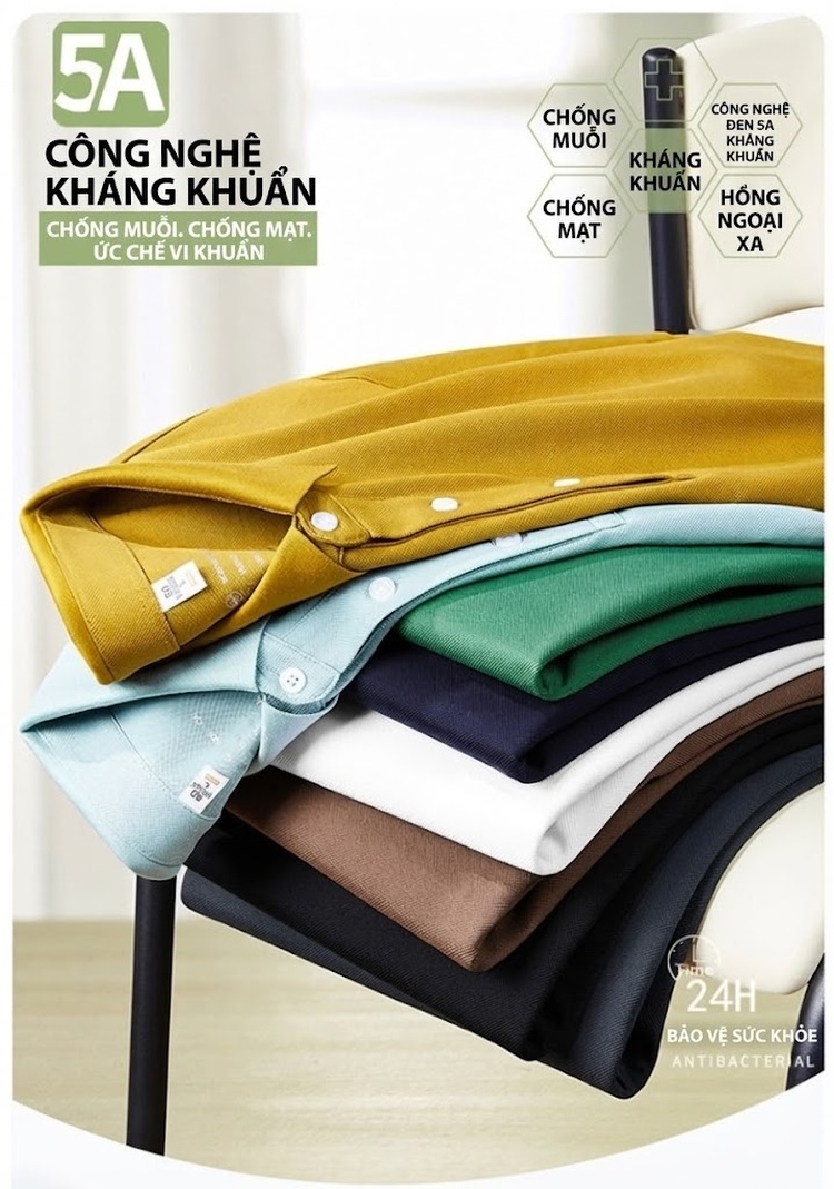 Áo Polo Nam Lụa Tằm Tơ Chống Nhăn Mát Lạnh Màu Trắng, Đen, Xanh Da Trời chi tiết 3