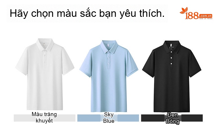 Áo Polo Nam Lụa Tằm Tơ Chống Nhăn Mát Lạnh Màu Trắng, Đen, Xanh Da Trời chi tiết 7