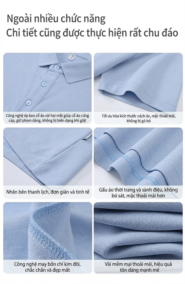 Áo Polo Nam Lụa Tằm Tơ Mềm Mát Thoáng Khí Màu Cam, Đen, Xanh, Trắng... chi tiết 9