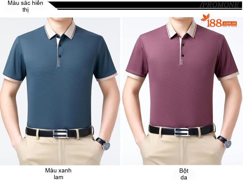 Áo Polo Nam Lụa Tằm Tơ Mùa Hè Thoáng Mát Màu Đỏ Tía, Xanh Dương, Trắng, Xám chi tiết 7