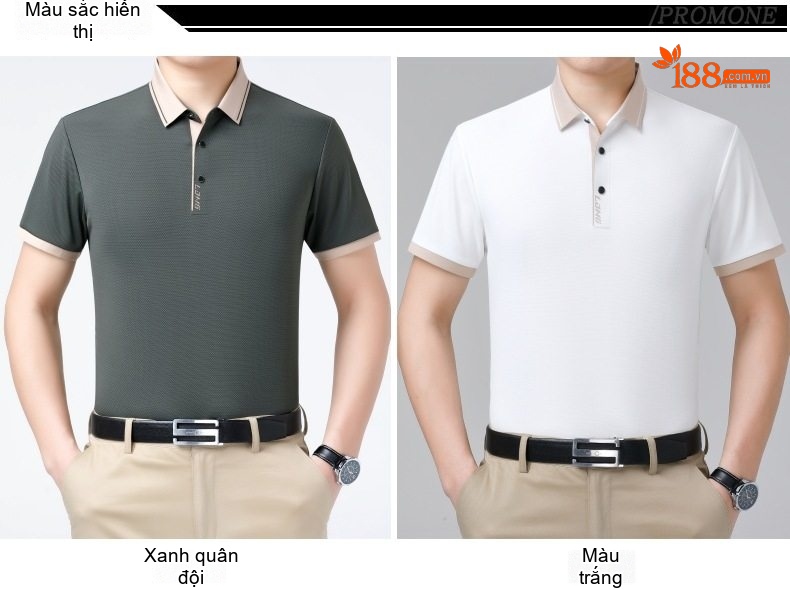 Áo Polo Nam Lụa Tằm Tơ Mùa Hè Thoáng Mát Màu Đỏ Tía, Xanh Dương, Trắng, Xám chi tiết 8