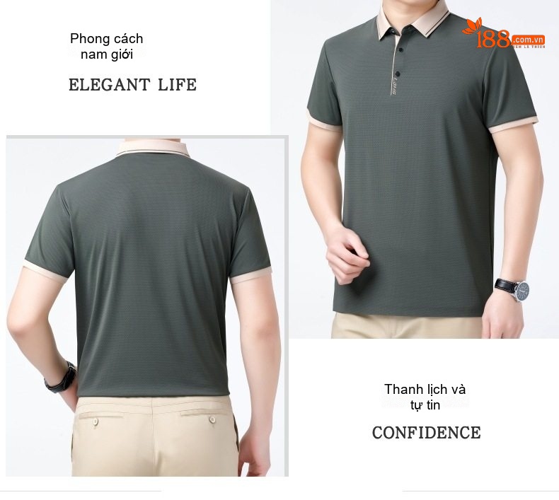 Áo Polo Nam Lụa Tằm Tơ Mùa Hè Thoáng Mát Màu Đỏ Tía, Xanh Dương, Trắng, Xám chi tiết 20