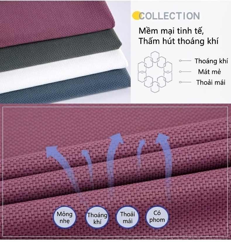 Áo Polo Nam Lụa Tằm Tơ Mùa Hè Thoáng Mát Màu Đỏ Tía, Xanh Dương, Trắng, Xám chi tiết 4